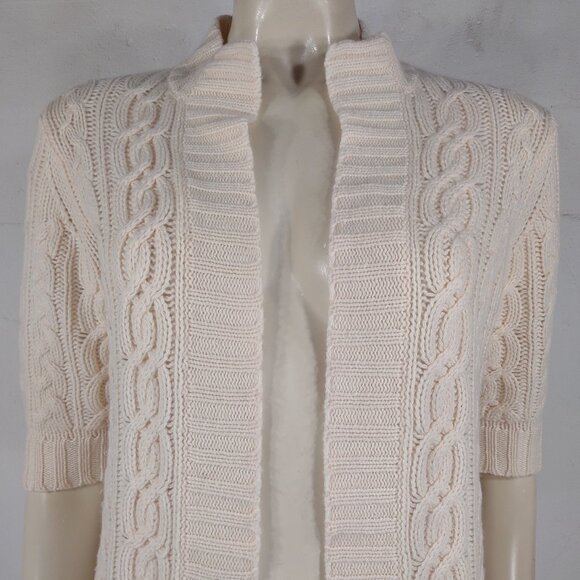 Theory ivory cream 100% Cashmere cable knit open front cardigan ladies Medium - Picture 2 of 8